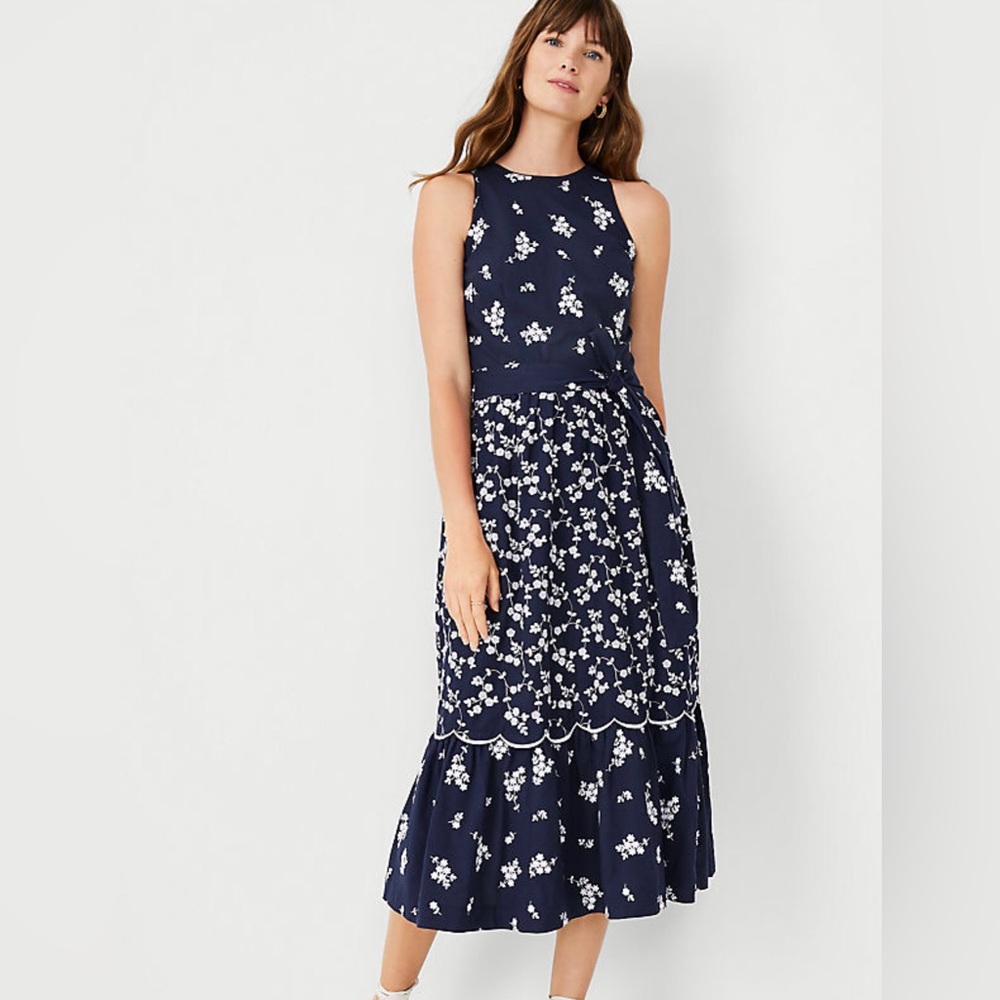 ANN TAYLOR Floral Embroidered Midi Dress